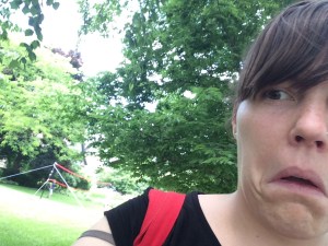 They play badminton with their kids on the front lawn. (See lower left corner. Disregard my face. It's hard to take pictures behind you with an iPad.)